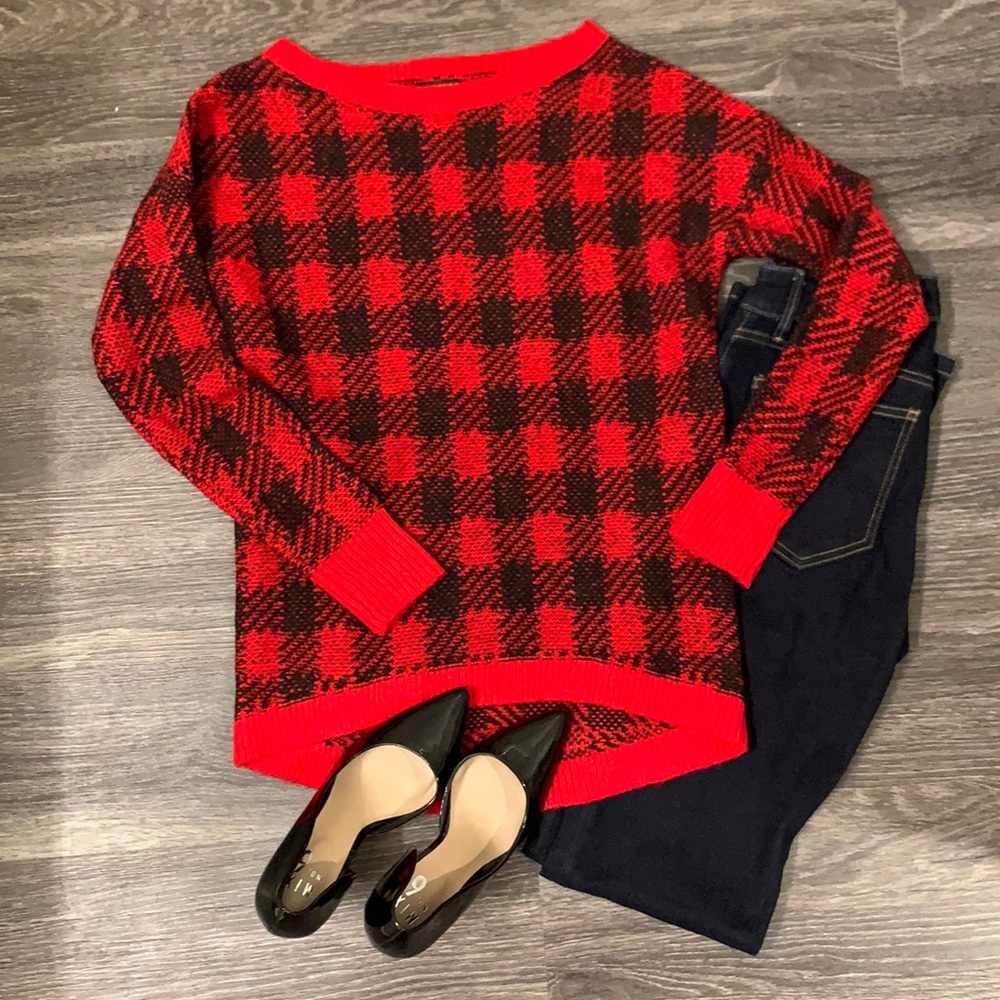 Red and black knit sweater by Express